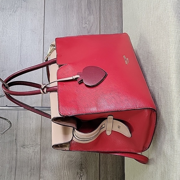 Kate Spade Red and Pink Color-Block Leather Tote  Crossbody Bag - Picture 2 of 16